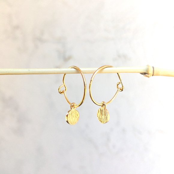 Dangle Peace Sign Small Hoop Earrings - Picture 4 of 4